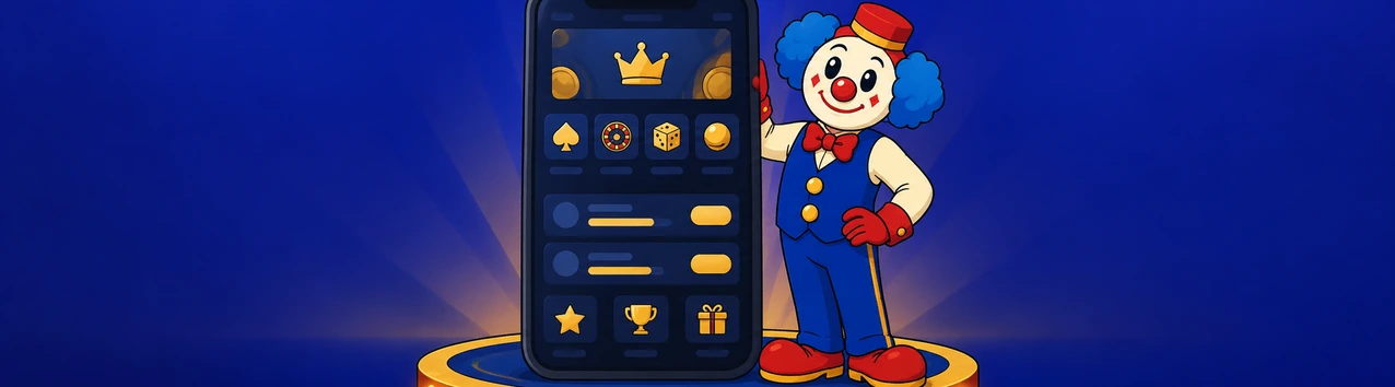 Telefon z lobby kasyna i klaun obok podium